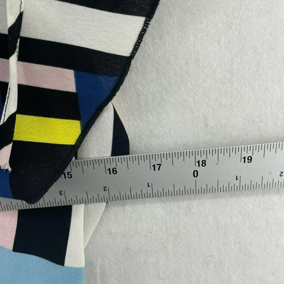 Prettylittlething Midi Dress Sz 6 Black Pink Yellow Striped V-Neck Ruffle Hem - Picture 3 of 10